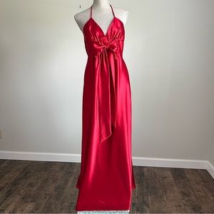 Vintage Jessica McClintock Satin Halter Maxi Dress Red Size 14